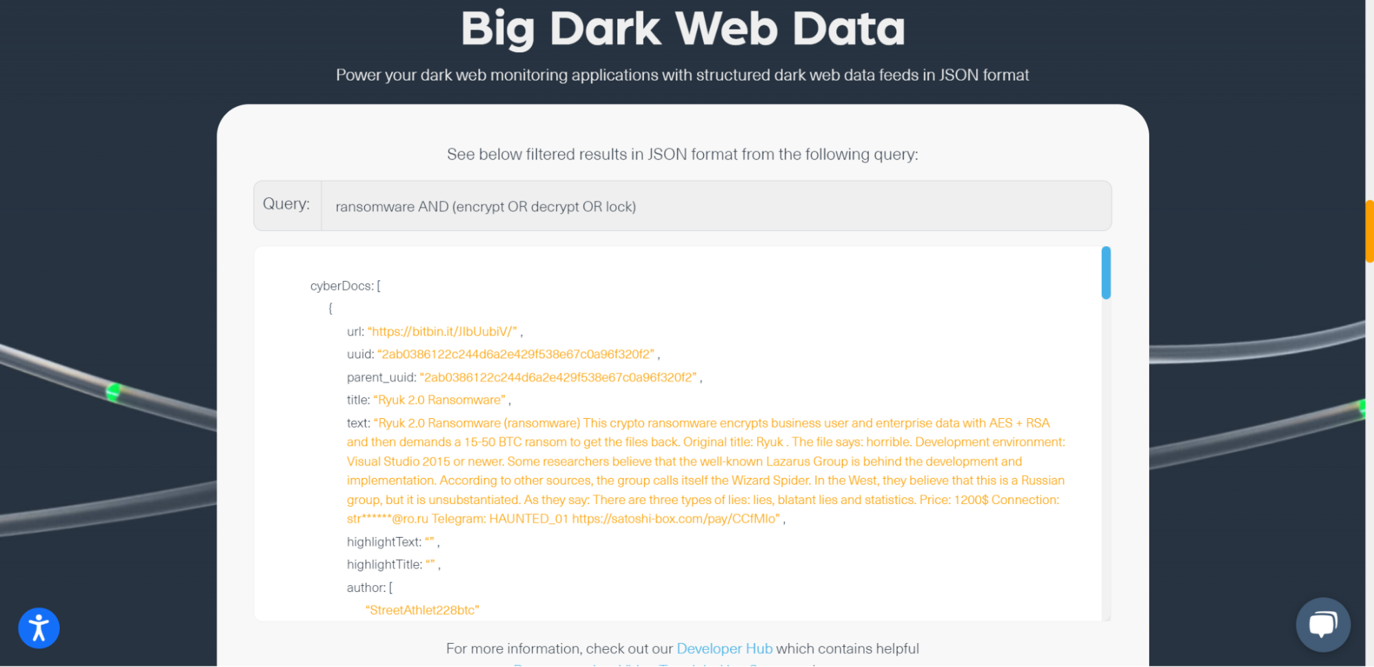 Webz Dark Web API - Screenshot